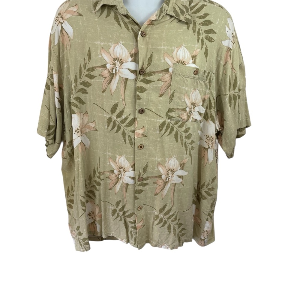 Purtian Tropical Print Beige/Cream Men's Camp Shirt, Size XL